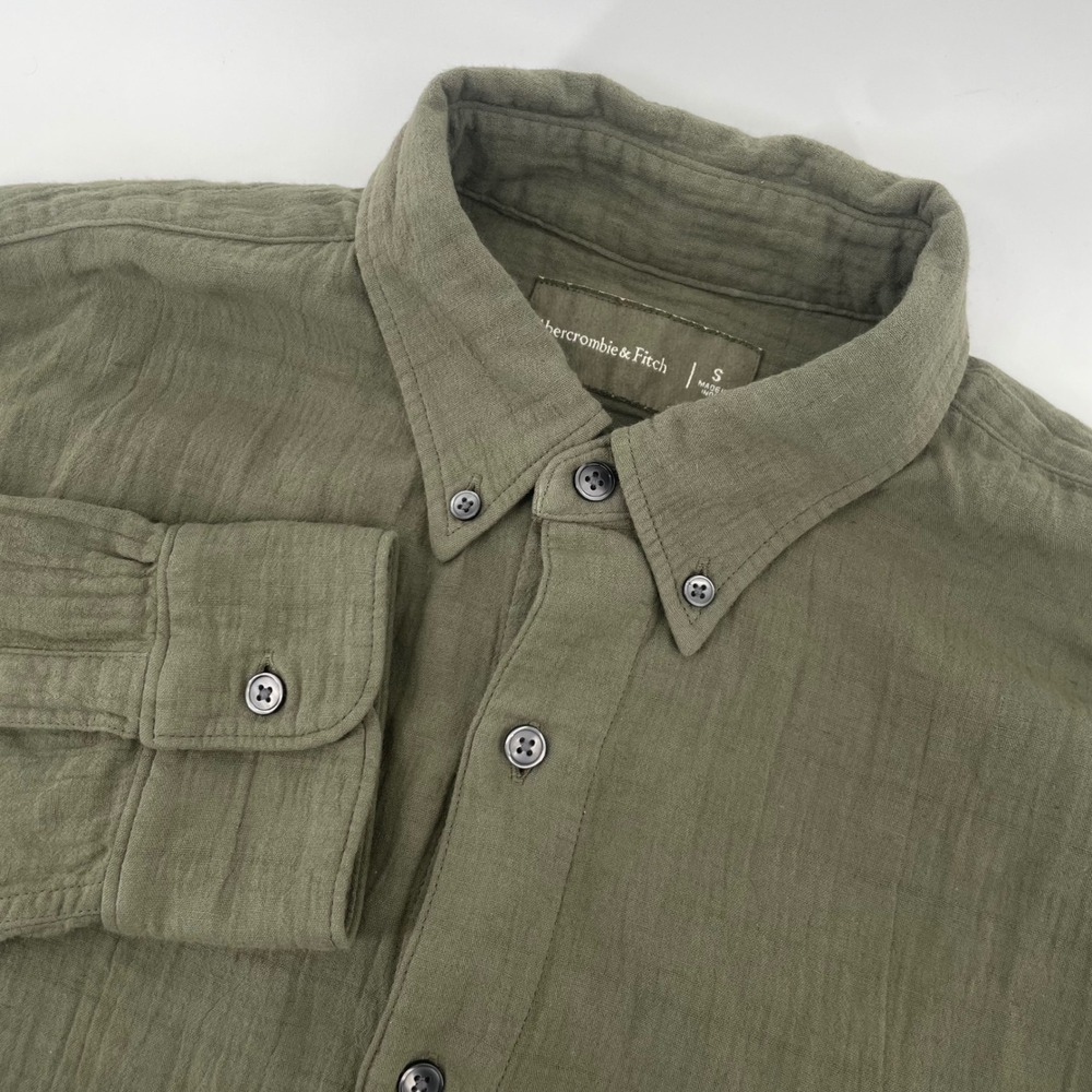 Abercrombie & Fitch Button Down Men S Green Cotton Linen Gauze Shirt Long Sleeve